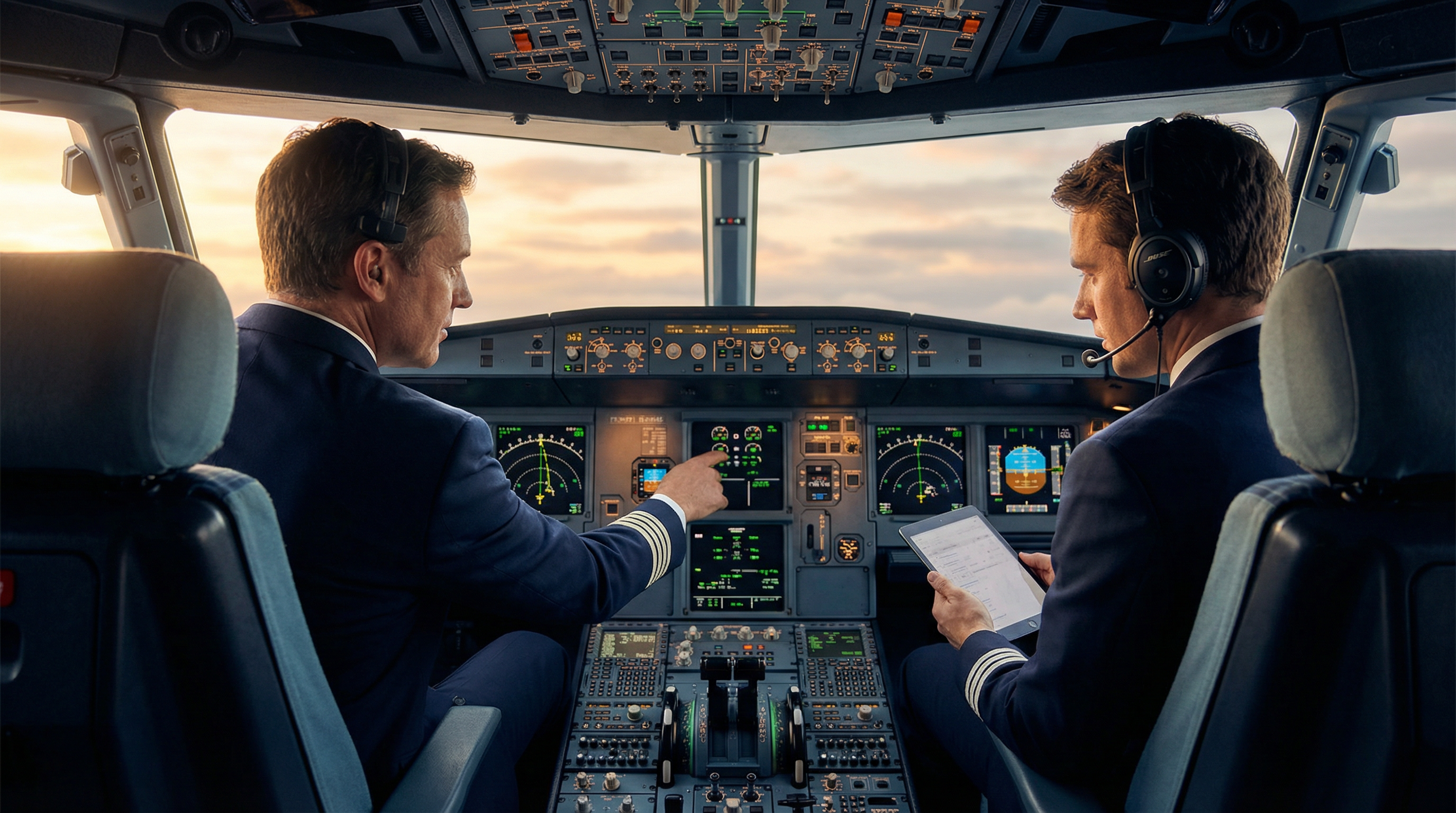 Pilotos na cabine de comando